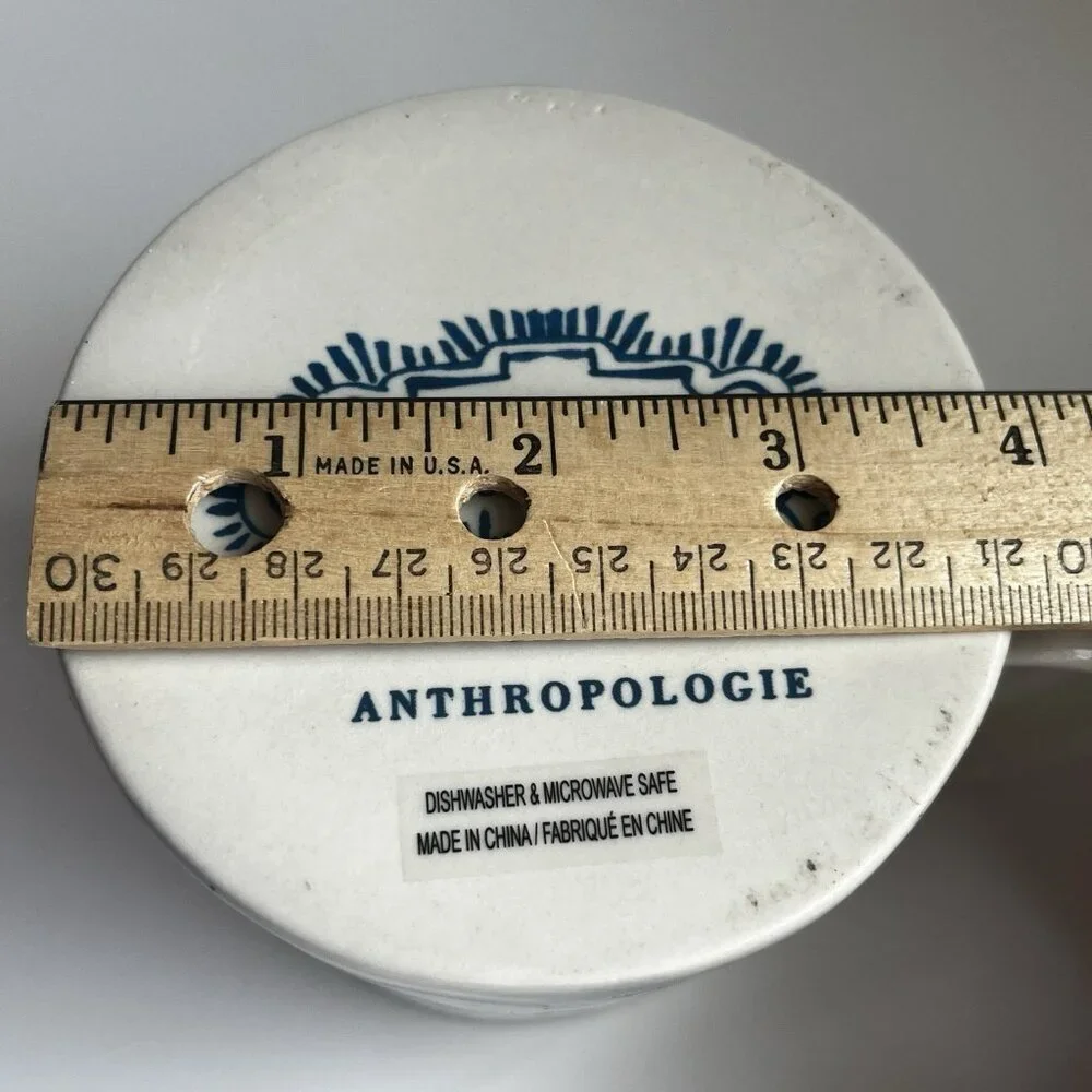 Anthropologie Buoyant Letters Coffee Mug "T" Monogram White Blue Stoneware Cup - Picture 9 of 9